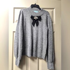 Gray Sweater with Bow Detail